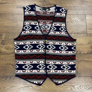 Vtg Structure Sweater Vest Men XL Weskit Hem Button Aztec Southwest Academia 90s